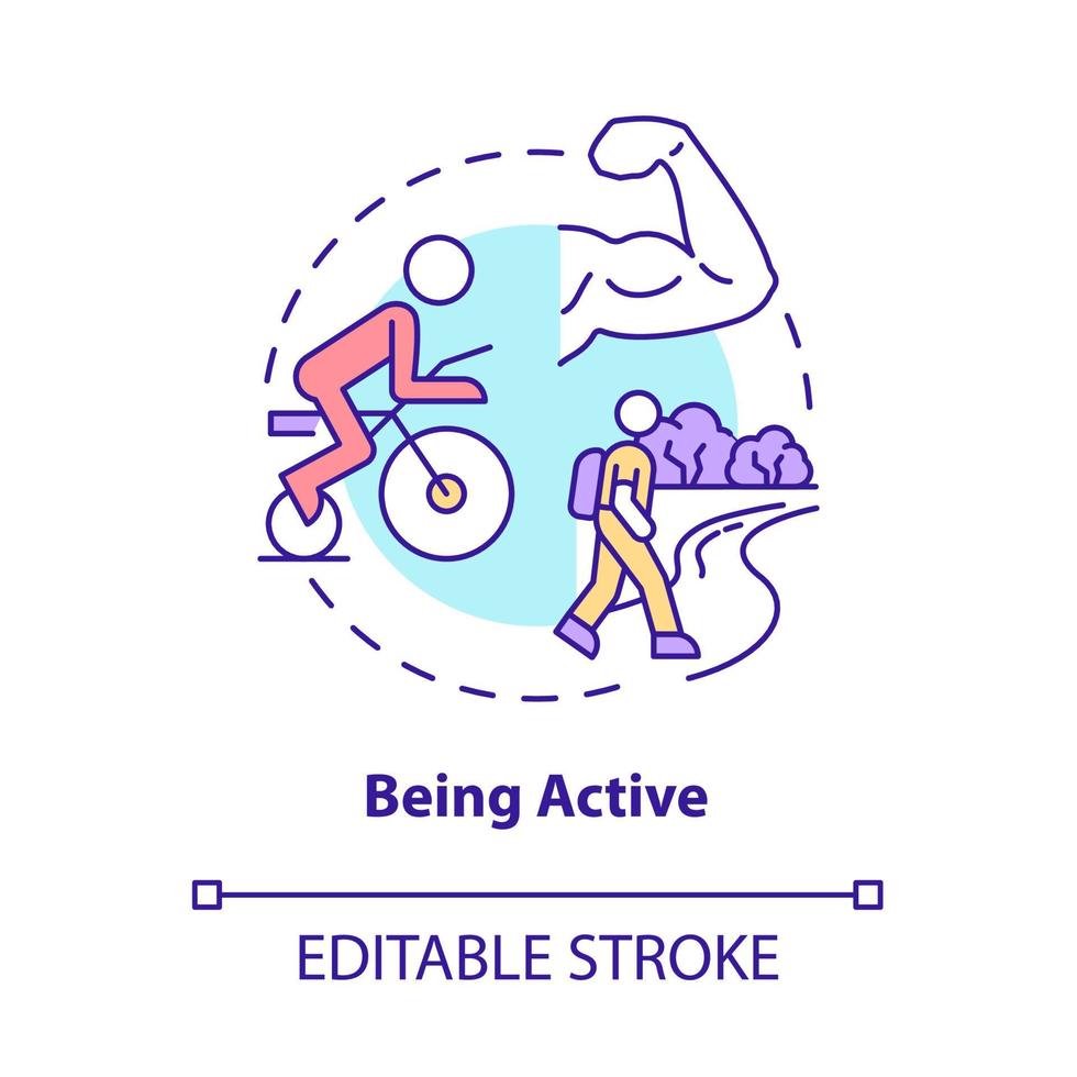 Being active concept icon. Risk of arthritis reduction abstract idea thin line illustration. Energetic lifestyle. Physical health. Vector isolated outline color drawing. Editable stroke