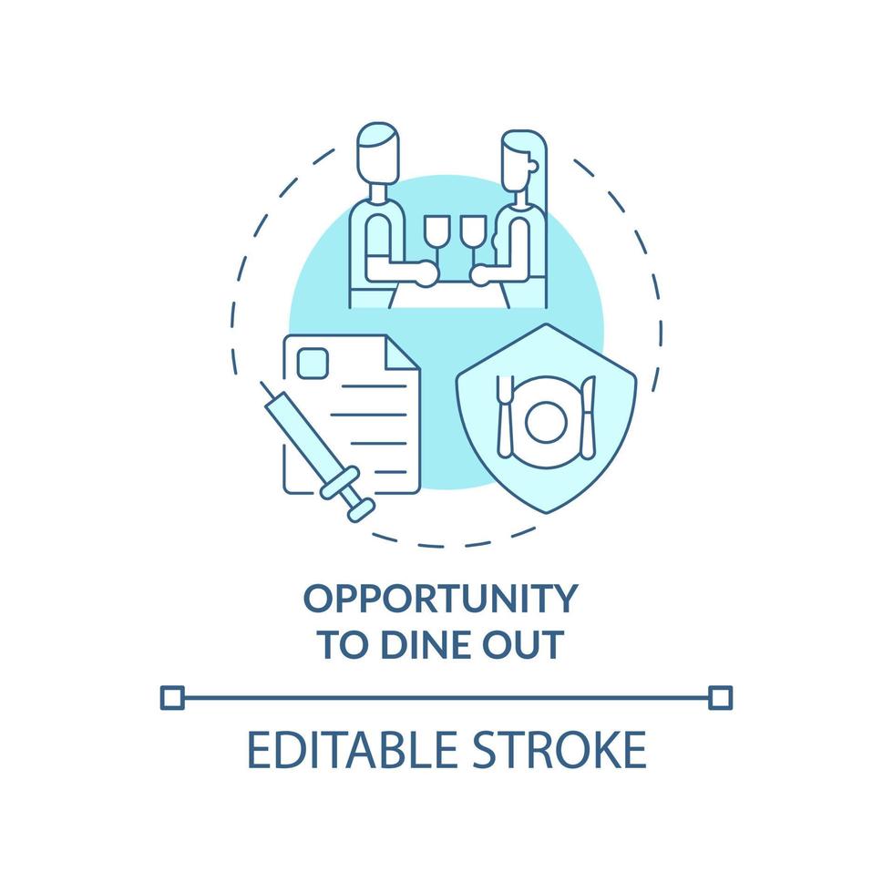 Opportunity to dine out blue concept icon. Mandatory vaccination abstract idea thin line illustration. Showing proof of covid vaccination. Vector isolated outline color drawing. Editable stroke
