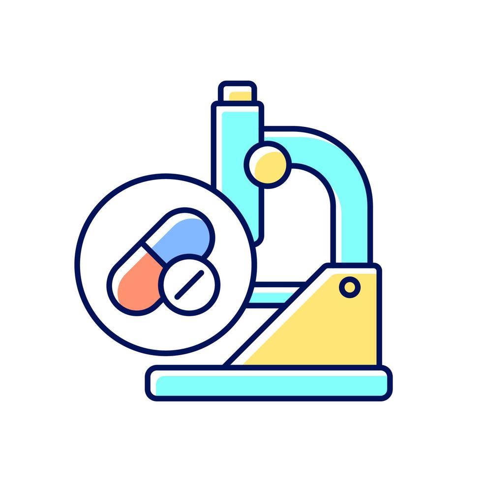 Testing drugs RGB color icon. Potential treatment development. Studying new medications. Evaluating safe pill dosage. Clinical trials. Isolated vector illustration. Simple filled line drawing