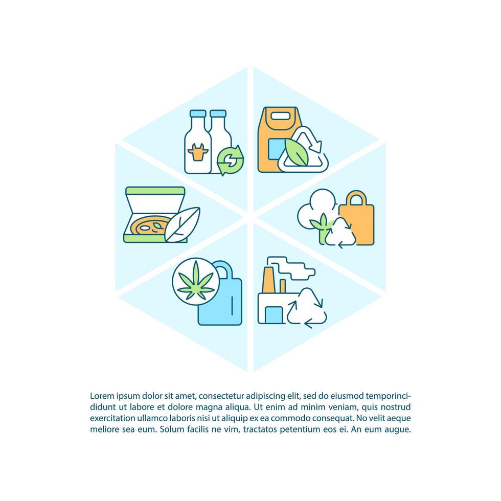 Waste reusing concept line icons with text. PPT page vector template with copy space. Brochure, magazine, newsletter design element. Ecogically friendly products linear illustrations on white