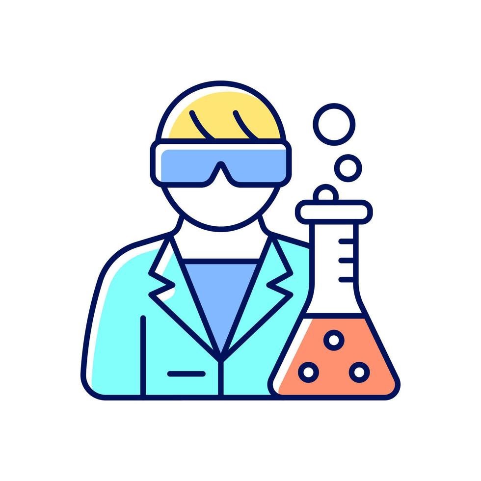Medical researcher RGB color icon. Biomedical scientist. Develop methods for treating disease. Scientific investigation. Conduct experiments. Isolated vector illustration. Simple filled line drawing
