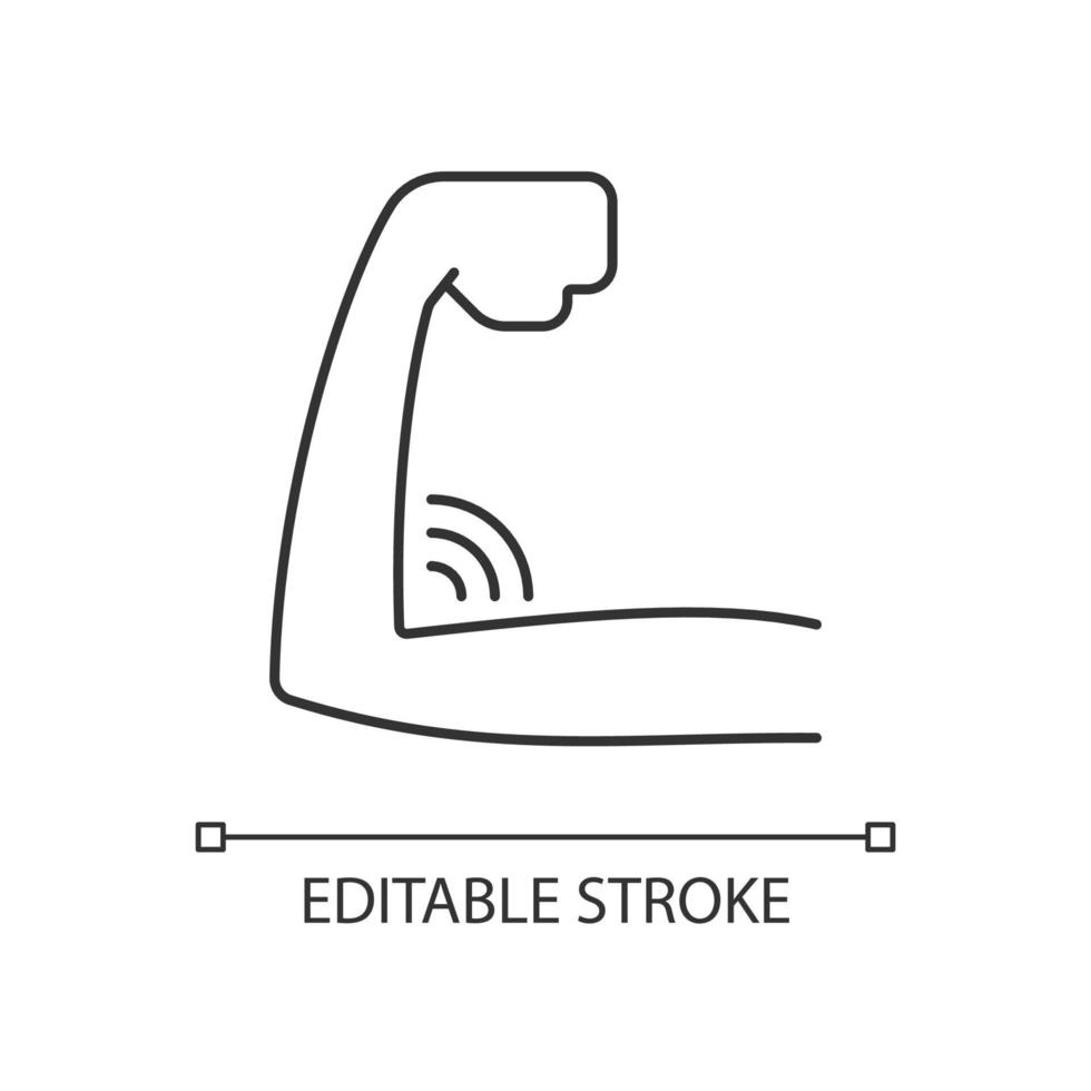 Lack of muscular strength linear icon. Experiencing weakness. Muscle atrophy. Joint disorders. Thin line customizable illustration. Contour symbol. Vector isolated outline drawing. Editable stroke