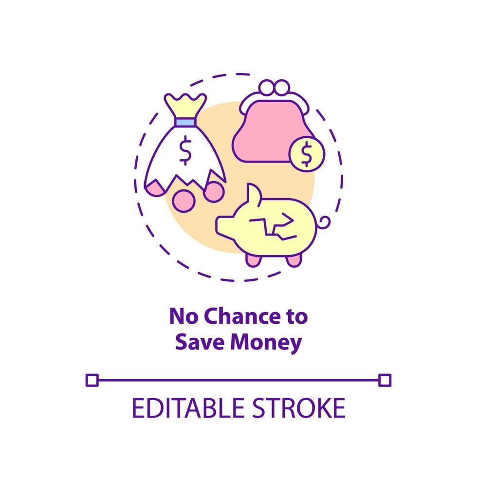 No chance to save money concept icon. Centrally planned ES disadvantages abstract idea thin line illustration. Isolated outline drawing. Editable stroke. Arial, Myriad Pro-Bold fonts used vector