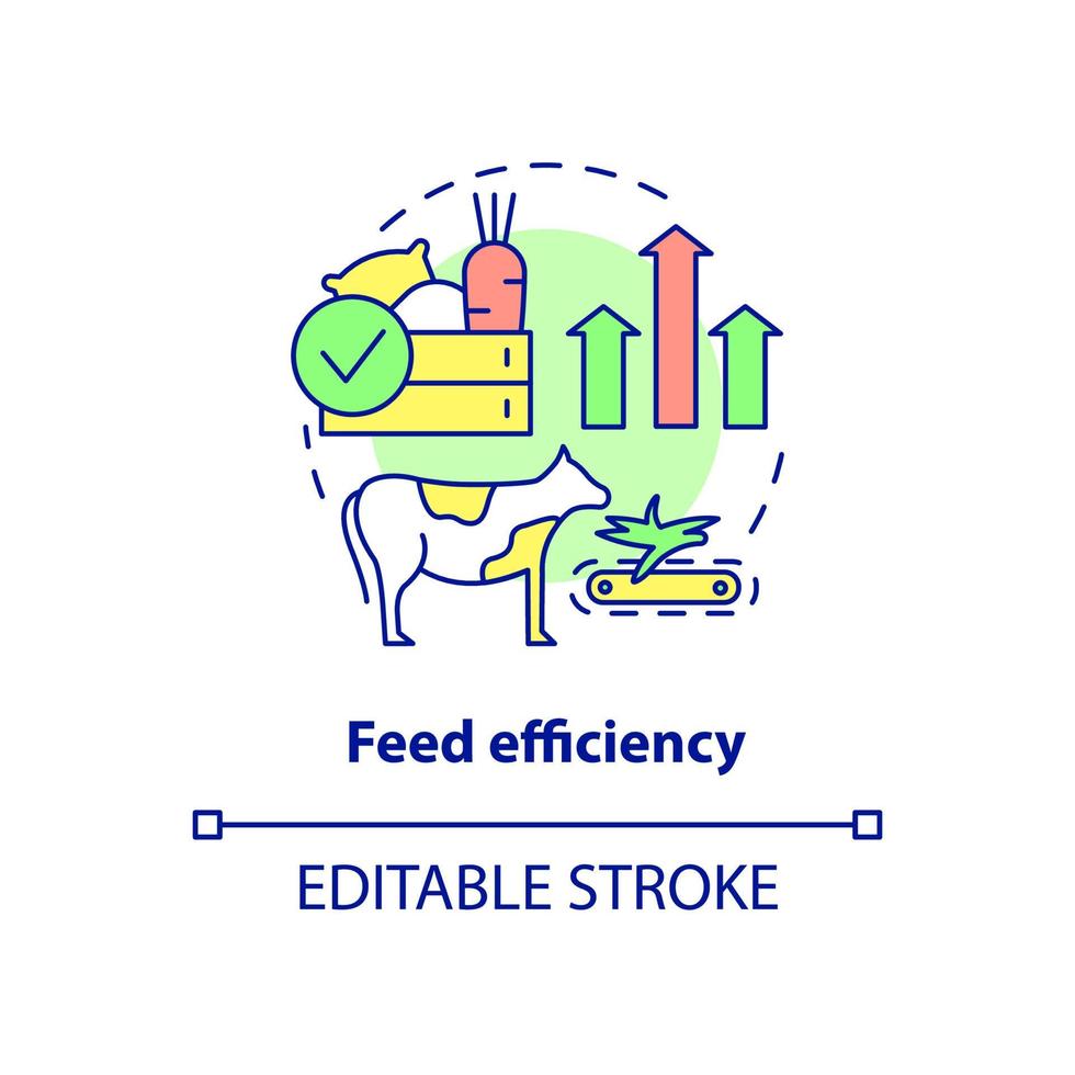 Feed efficiency concept icon. Beef production abstract idea thin line illustration. High-concentrate diet. Isolated outline drawing. Editable stroke. Roboto-Medium, Myriad Pro-Bold fonts used vector