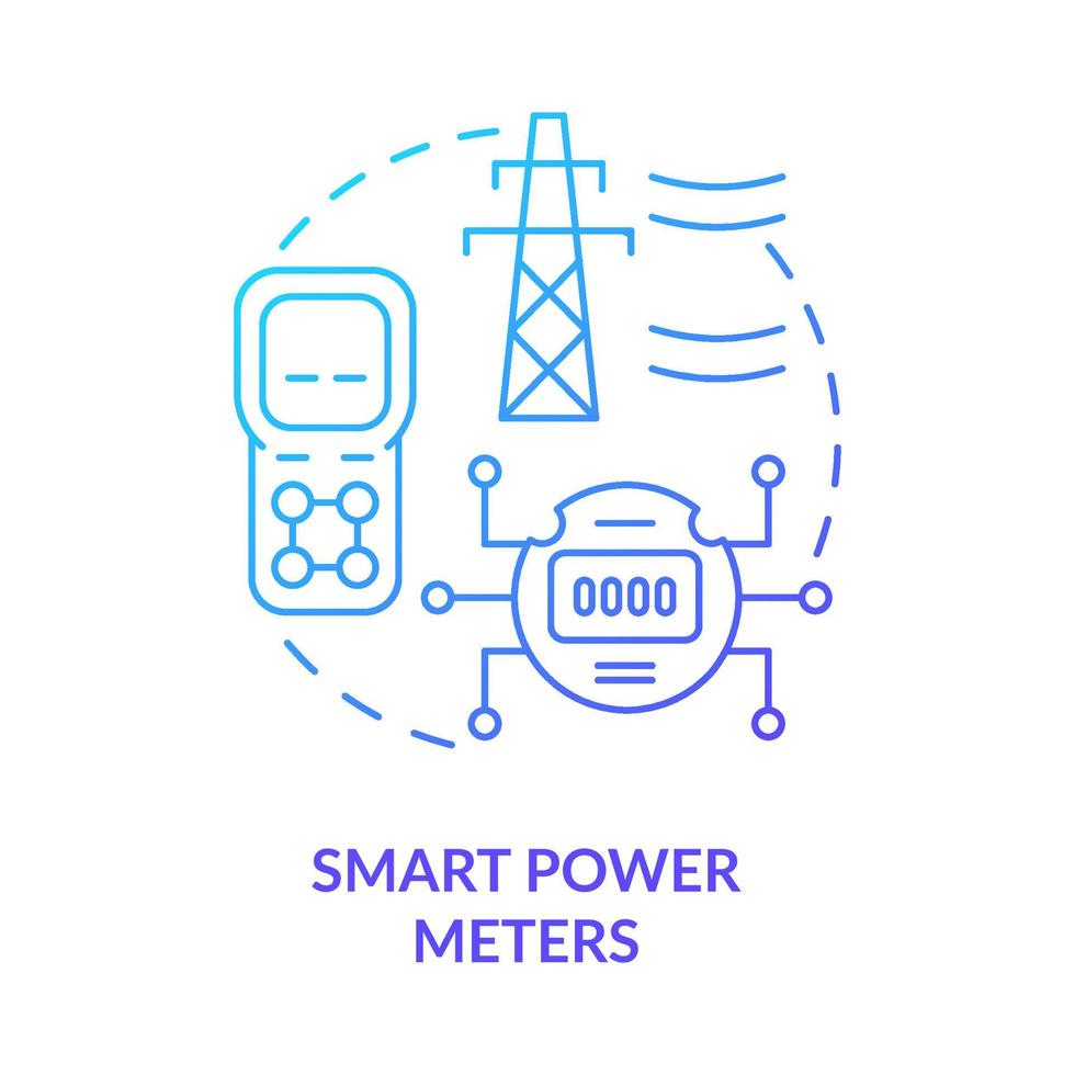 Smart power meters blue gradient concept icon. Intelligent grid system components abstract idea thin line illustration. Isolated outline drawing. Roboto-Medium, Myriad Pro-Bold fonts used vector