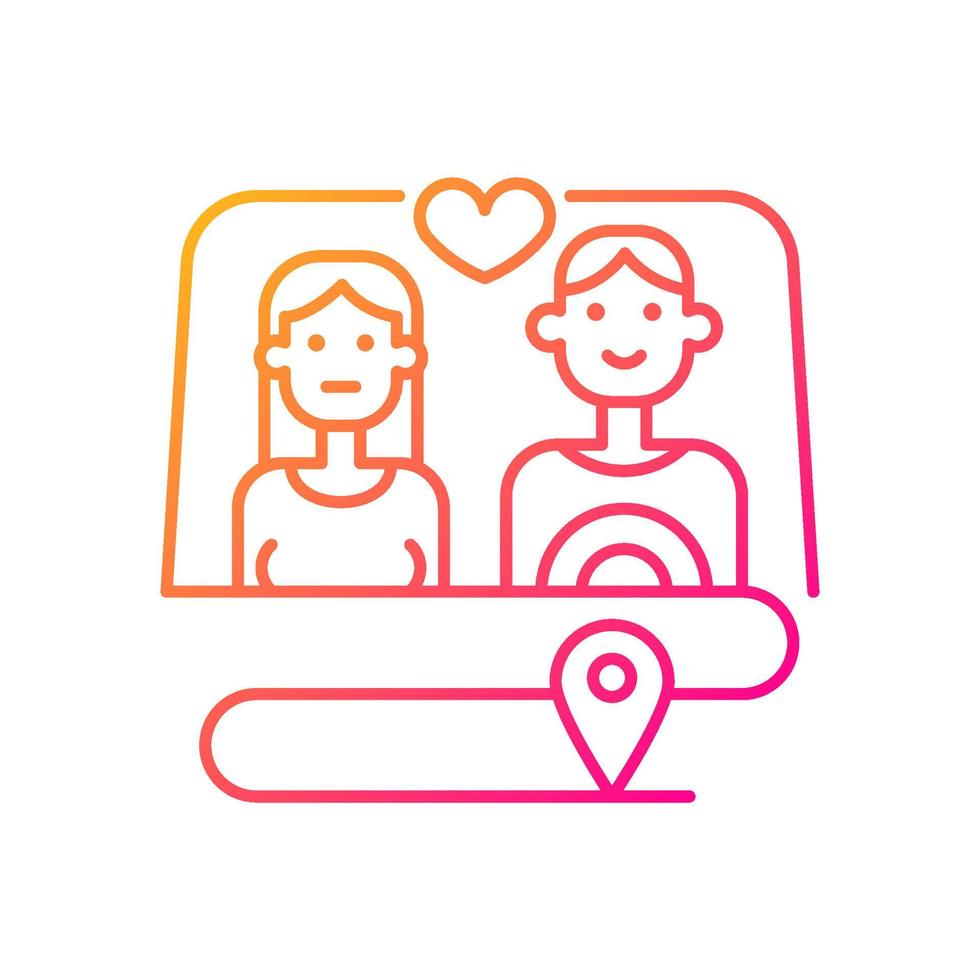 Couple wandering together gradient linear vector icon. Relationship goals. Spending holidays together as partners. Thin line color symbol. Modern style pictogram. Vector isolated outline drawing