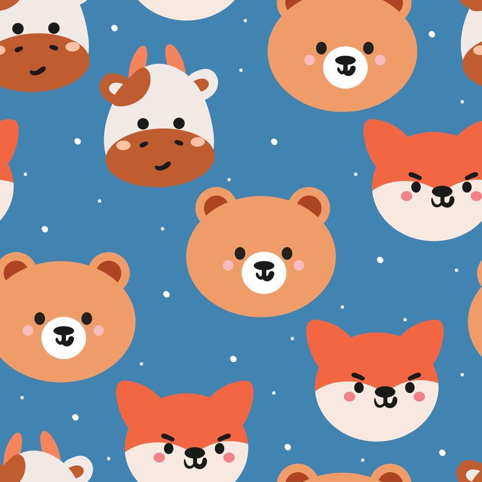 seamless pattern hand drawing cartoon of bear, fox and cow. for fabric print, textile, kids wallpaper vector