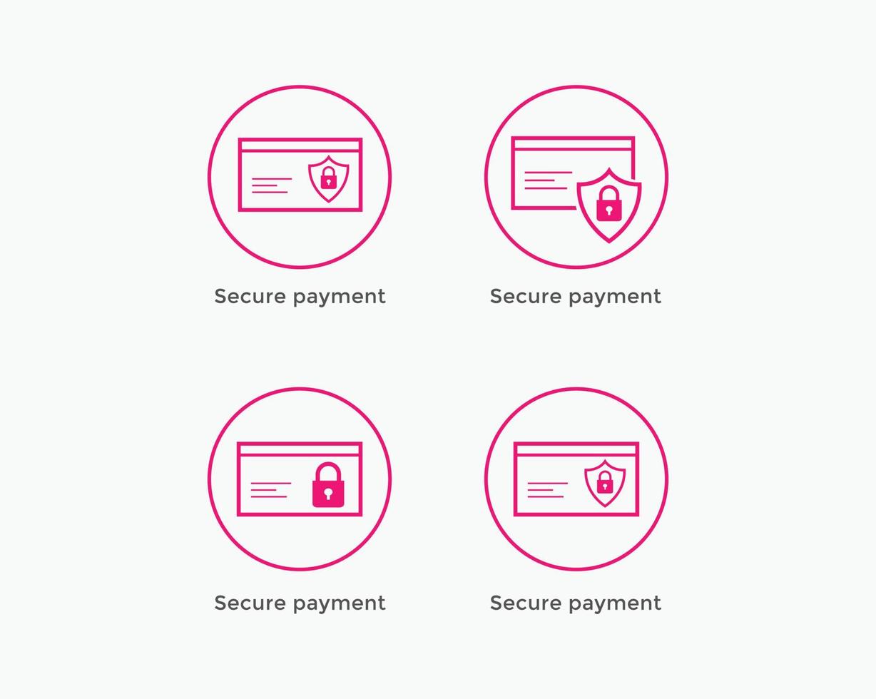 conjunto de pago seguro, icono de línea de pago seguro vector