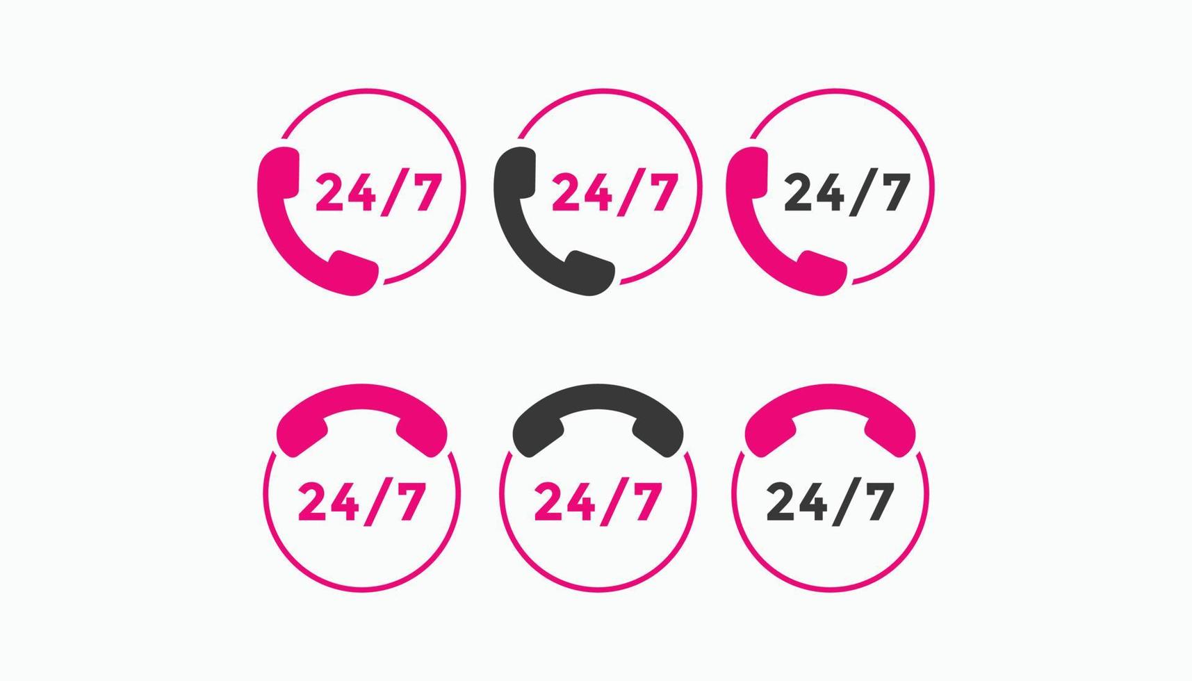 Set of 24 hours call center icon vector. 24 7 support icon sign button. call center symbol icon template vector