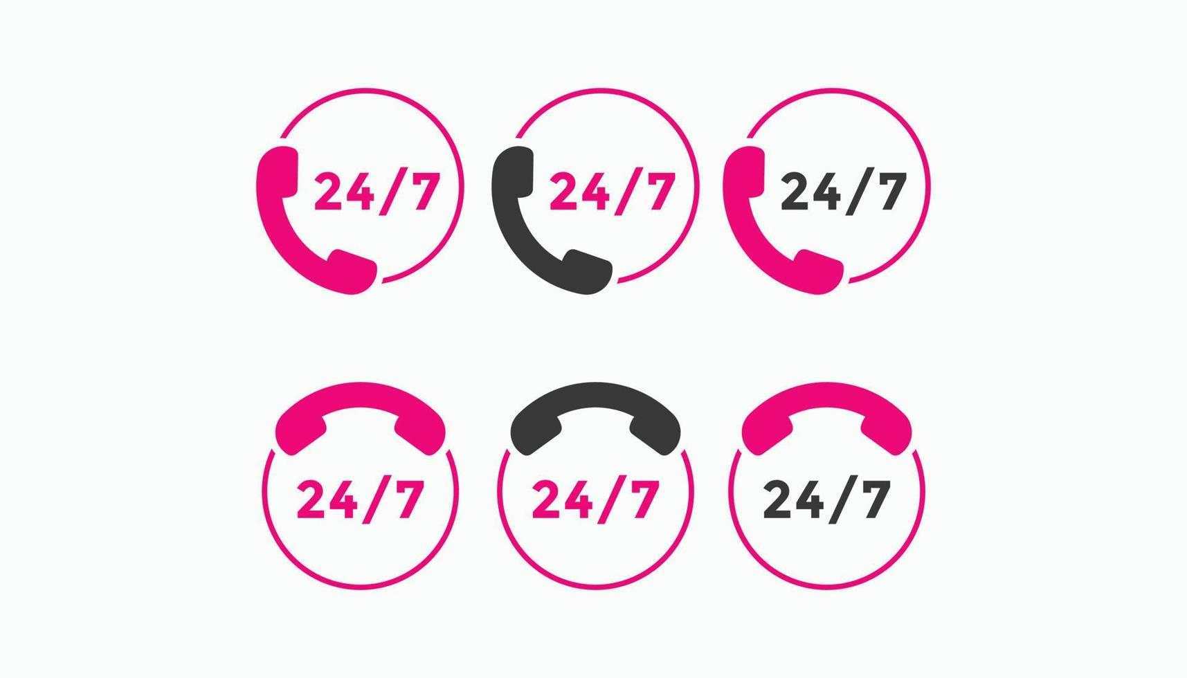 Set of 24 hours call center icon vector. 24 7 support icon sign button. call center symbol icon template vector