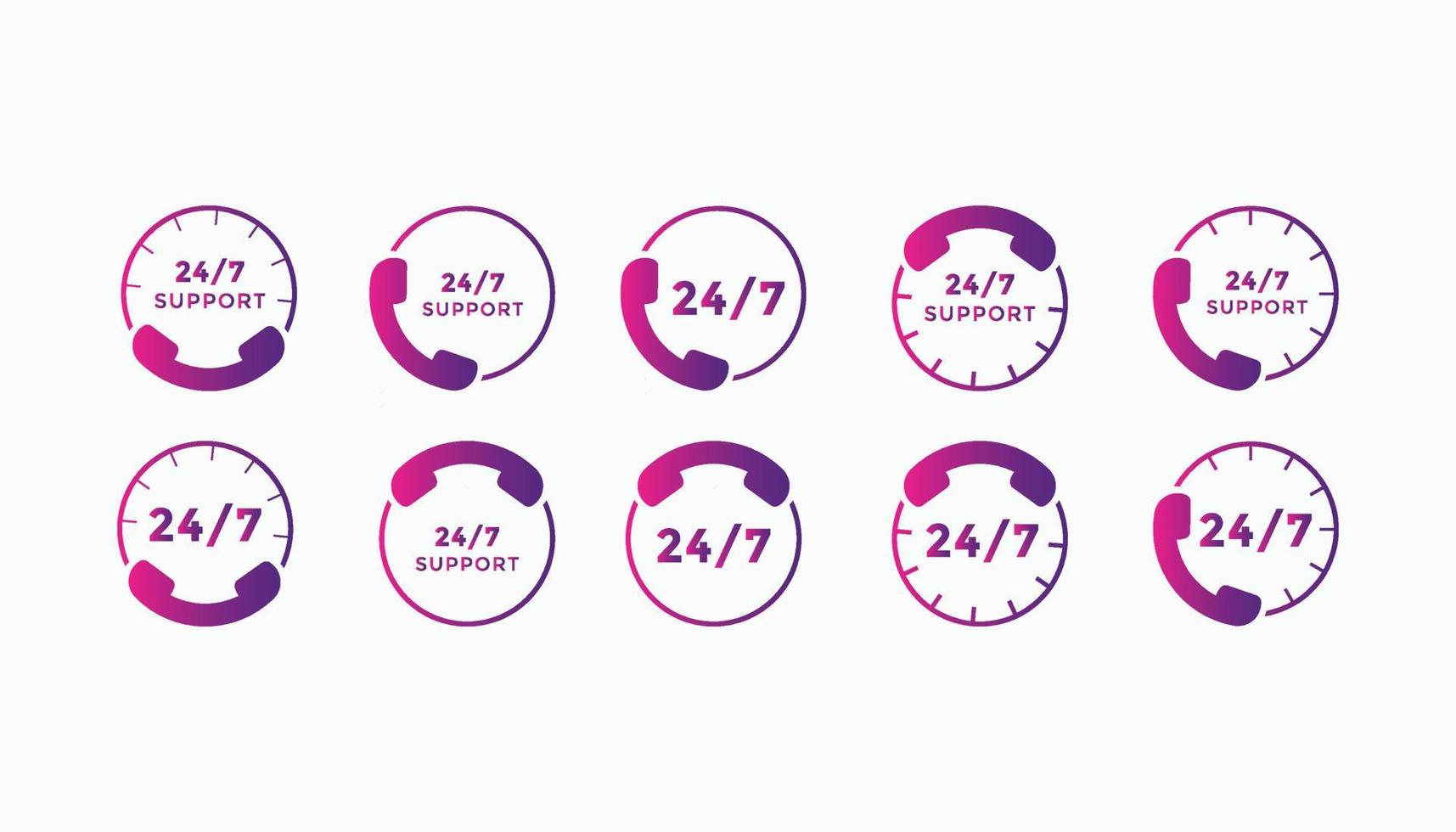 Set of 24 hours call center icon vector. 24 7 support icon sign button. call center symbol icon template vector