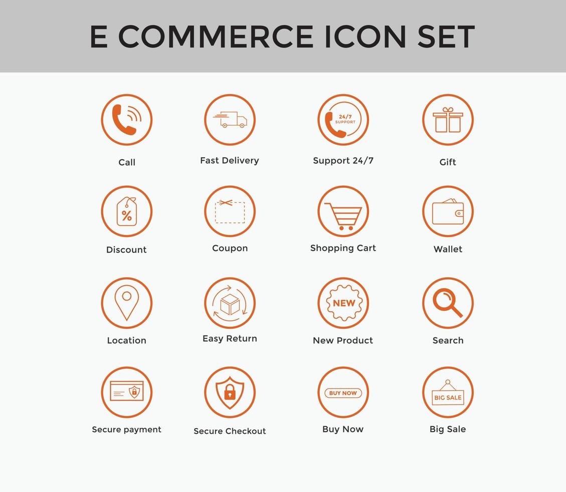 Set of E commerce simple icon set shopping cart colorful, delivery, secure payment, credit card etc vector