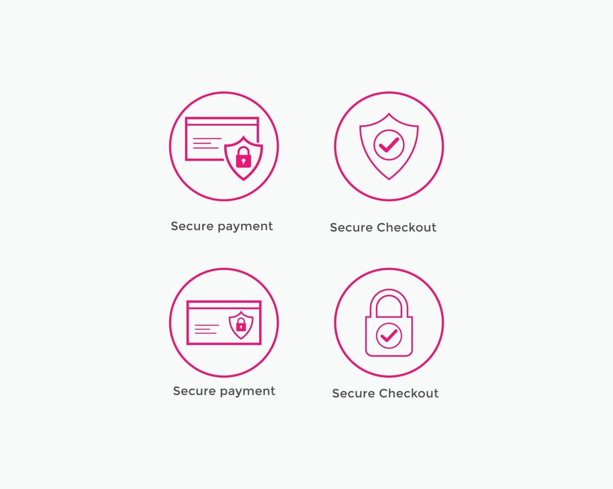 Set of secure payment, secure checkout line icon vector