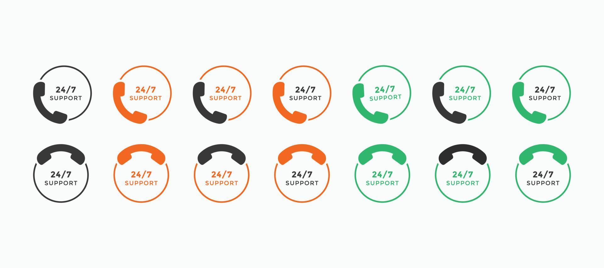 Set of 24 hours call center icon vector. 24 7 support icon sign button. call center symbol icon template vector