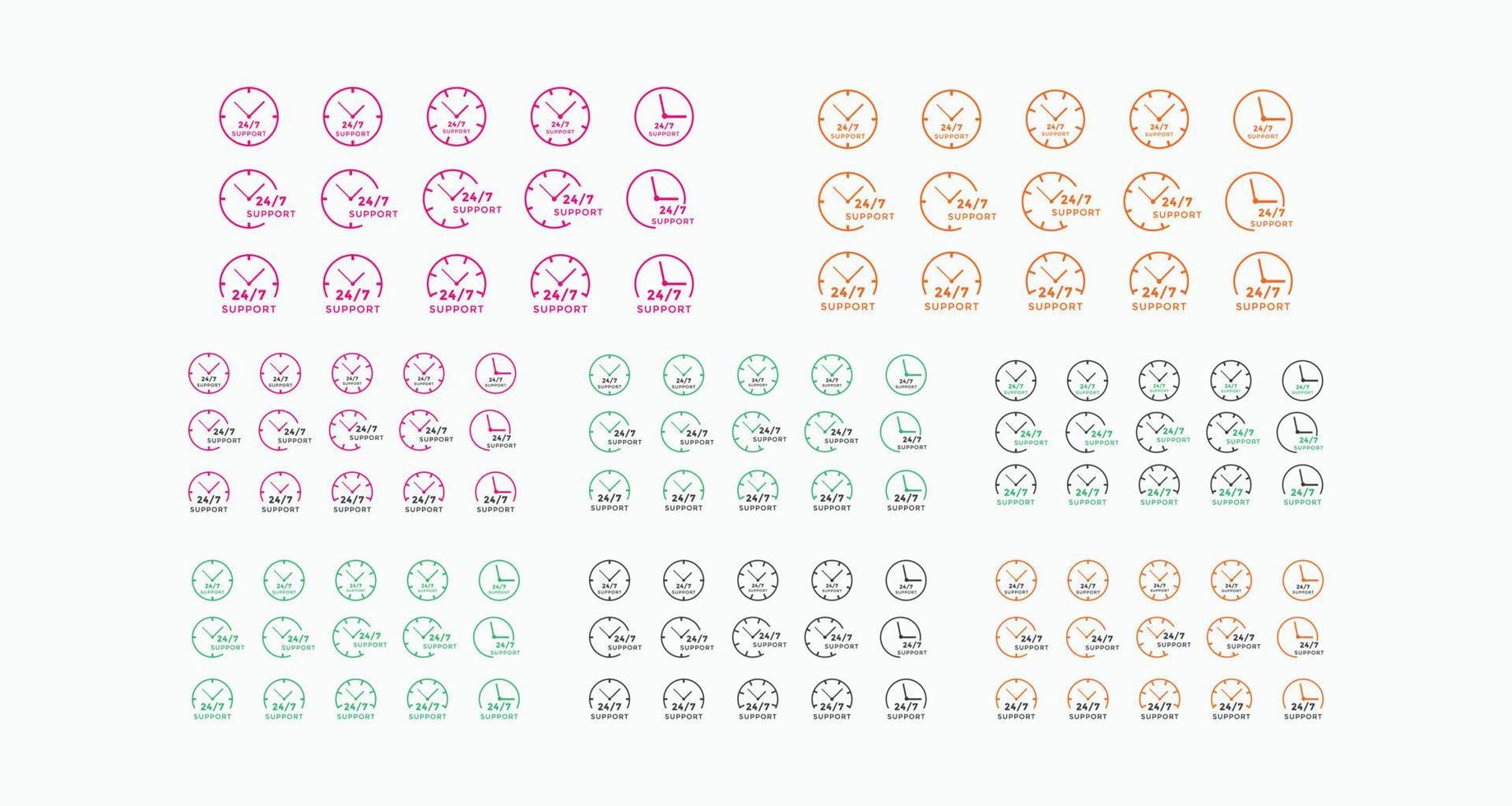 Set of 24 hours call center icon vector. 24 7 support icon sign button. call center symbol icon template vector