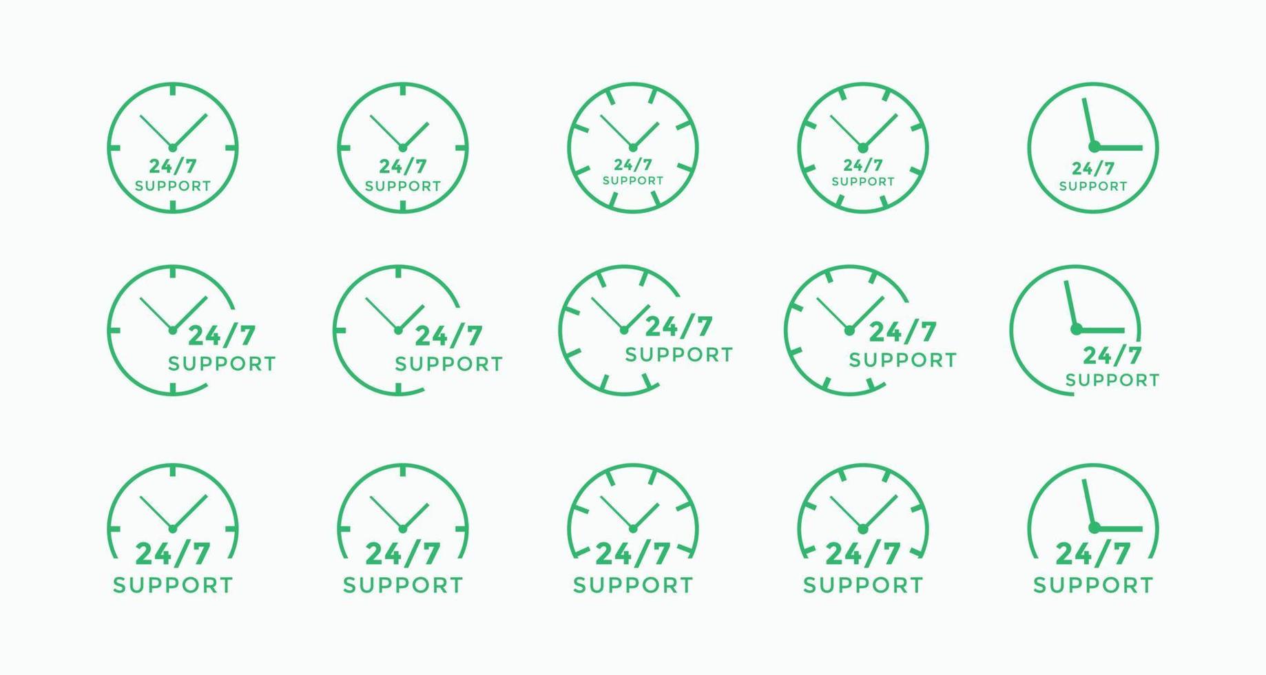 Set of 24 hours call center icon vector. 24 7 support icon sign button. call center symbol icon template vector