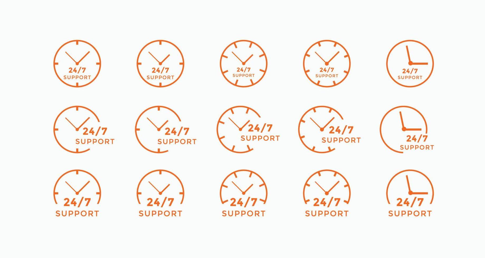 Set of 24 hours call center icon vector. 24 7 support icon sign button. call center symbol icon template vector