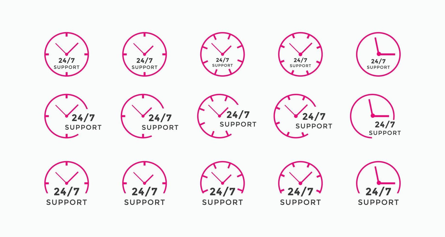 Set of 24 hours call center icon vector. 24 7 support icon sign button. call center symbol icon template vector