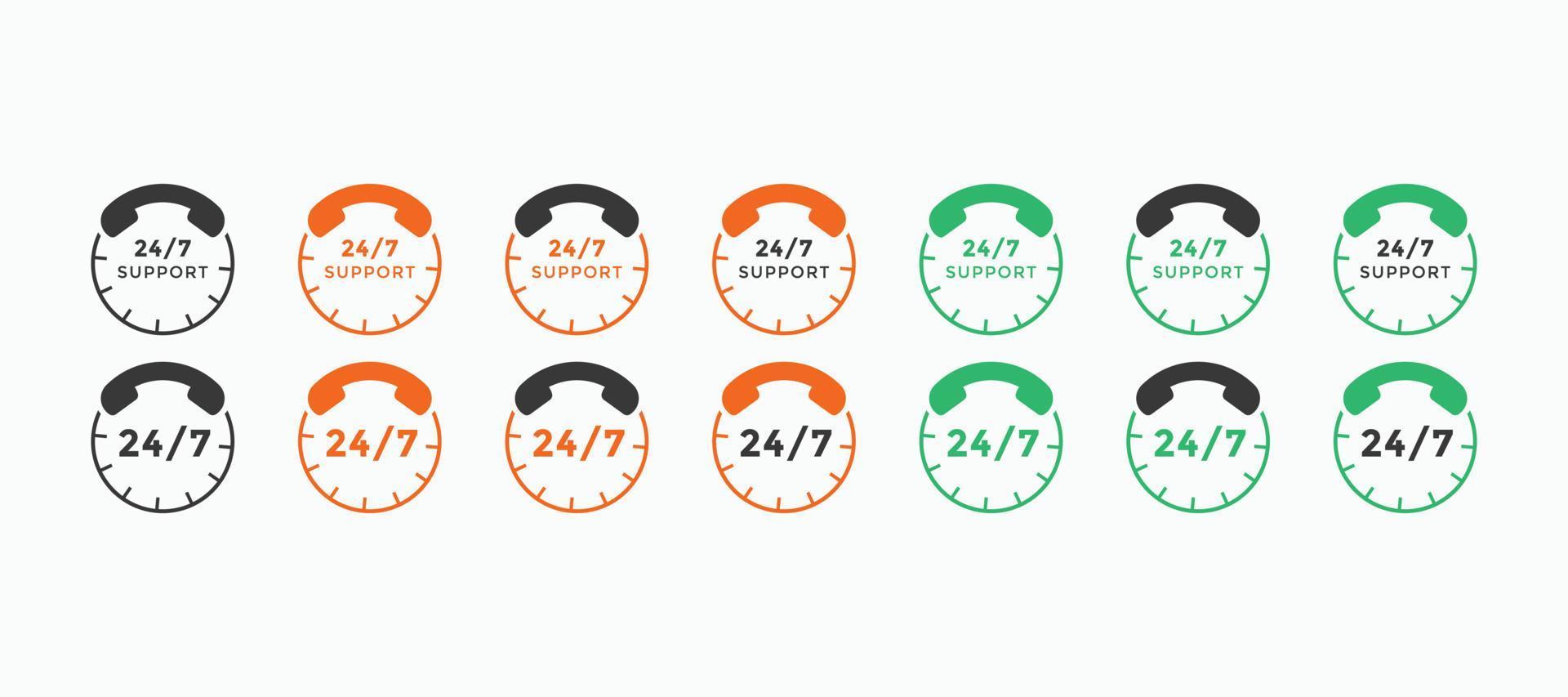 Set of 24 hours call center icon vector. 24 7 support icon sign button. call center symbol icon template vector