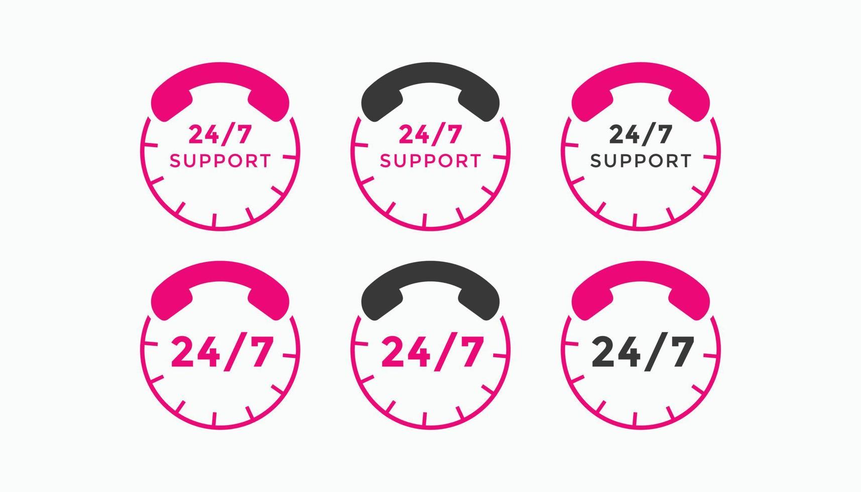 Set of 24 hours call center icon vector. 24 7 support icon sign button. call center symbol icon template vector