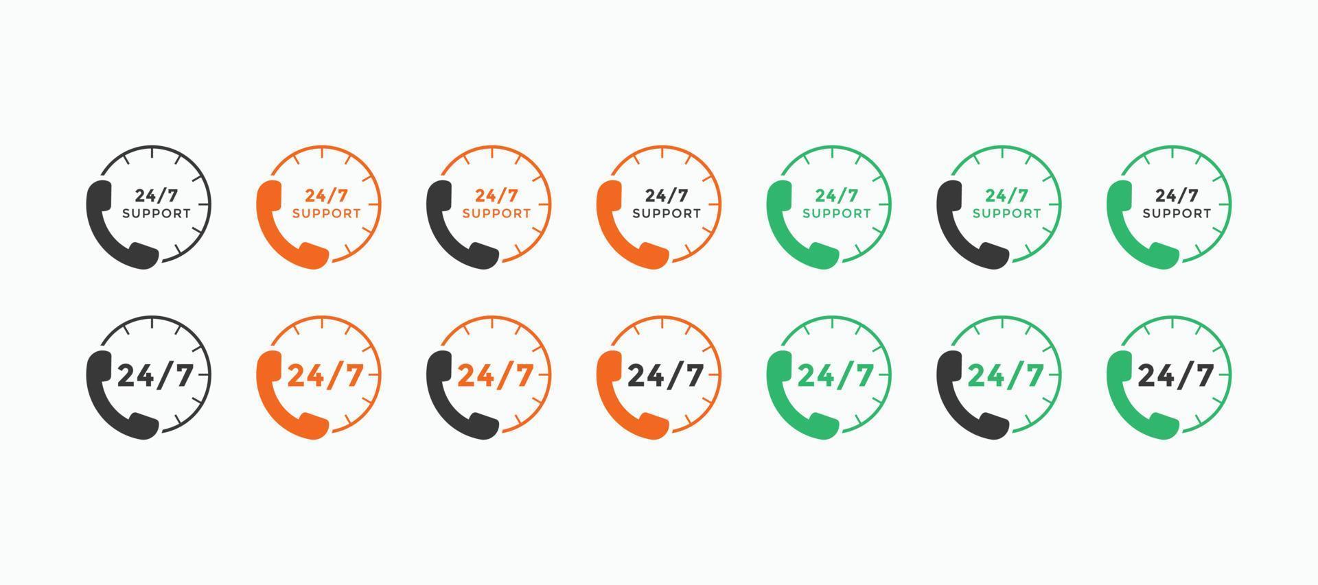 Set of 24 hours call center icon vector. 24 7 support icon sign button. call center symbol icon template vector