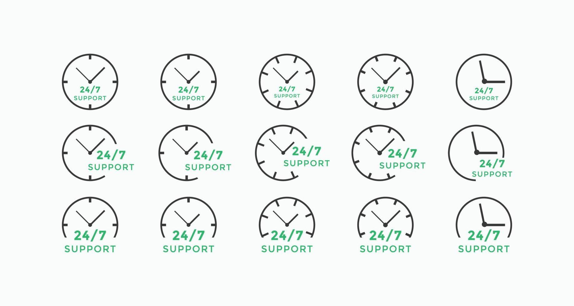 Set of 24 hours call center icon vector. 24 7 support icon sign button. call center symbol icon template vector