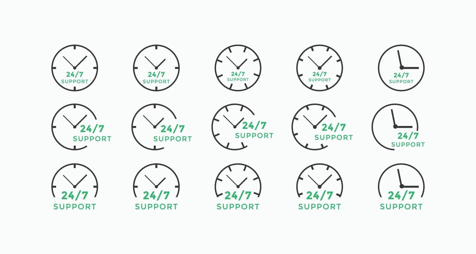 Set of 24 hours call center icon vector. 24 7 support icon sign button. call center symbol icon template vector