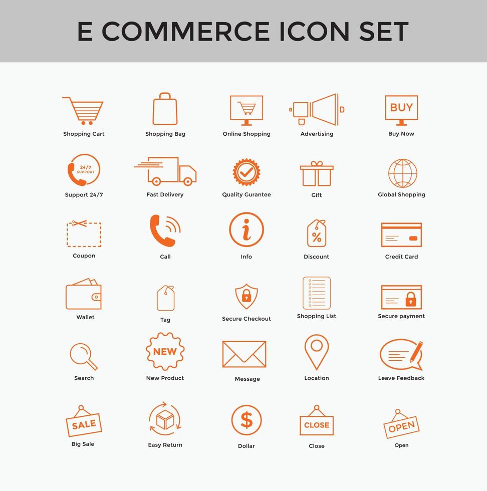 Set of E commerce simple icon set shopping cart colorful, delivery, secure payment, credit card etc vector