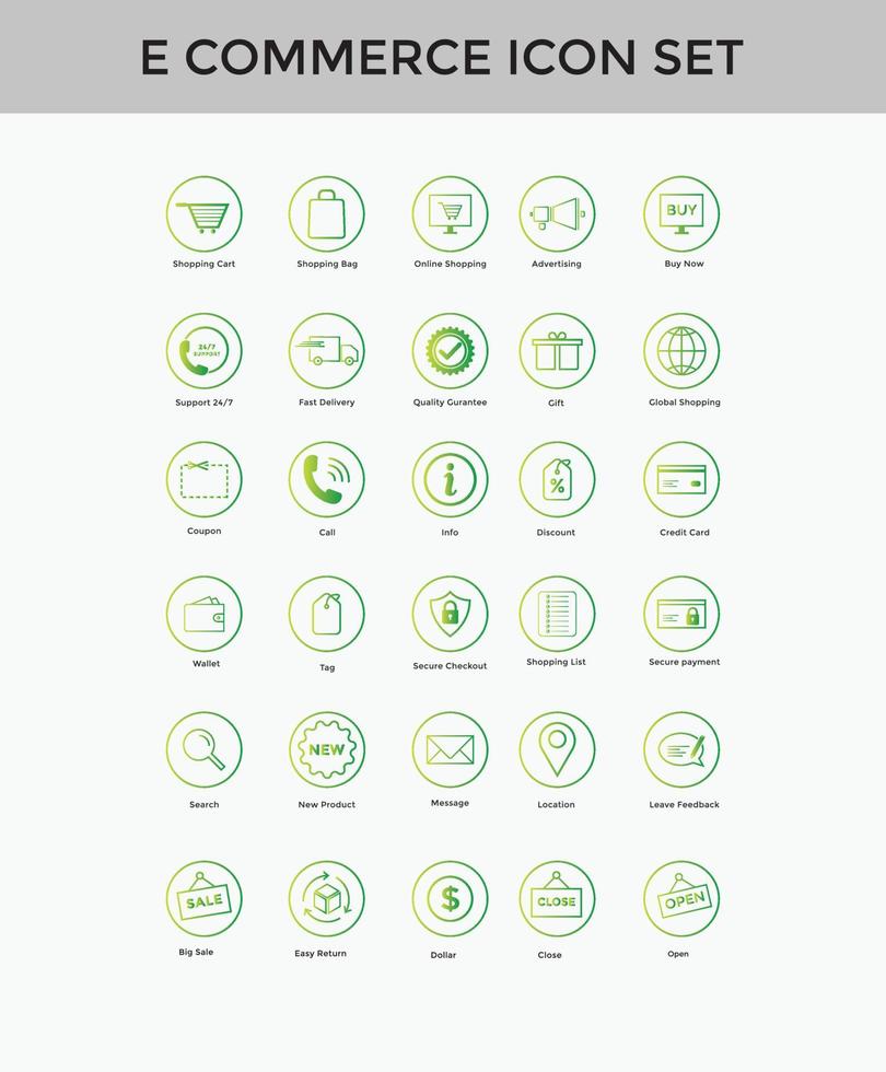 Set of E commerce simple icon set shopping cart colorful, delivery, secure payment, credit card etc vector