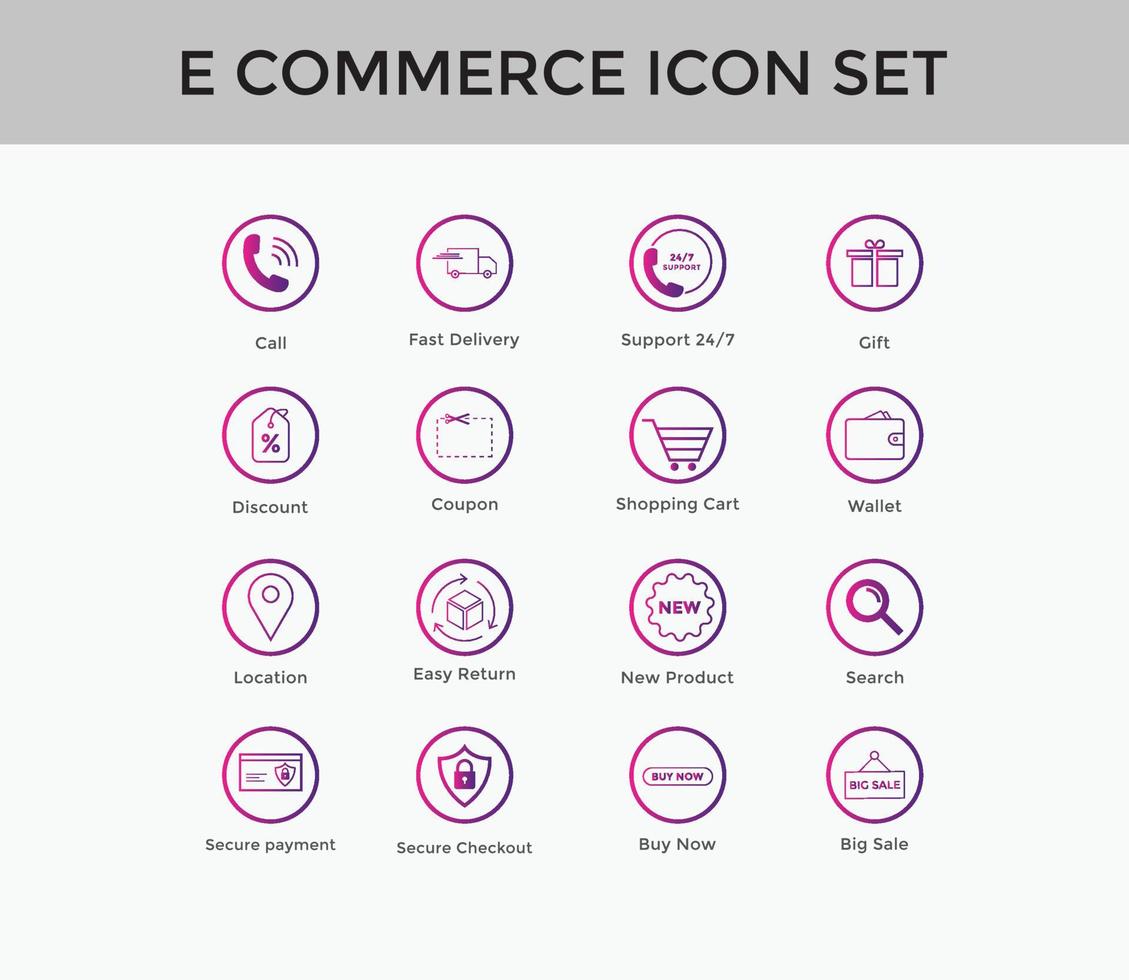 Set of E commerce simple icon set shopping cart colorful, delivery, secure payment, credit card etc vector