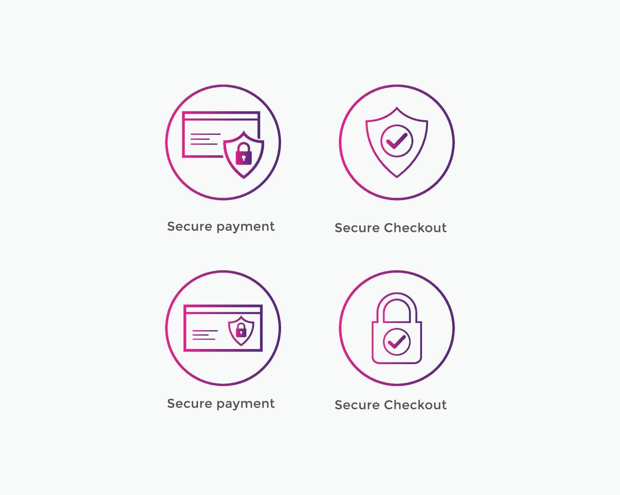 Set of secure payment, secure checkout line icon vector