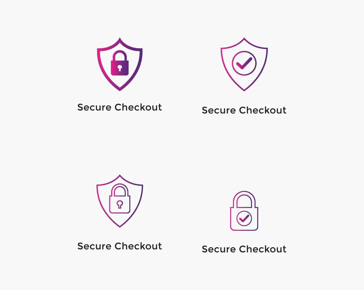 Set of secure payment, secure checkout line icon vector