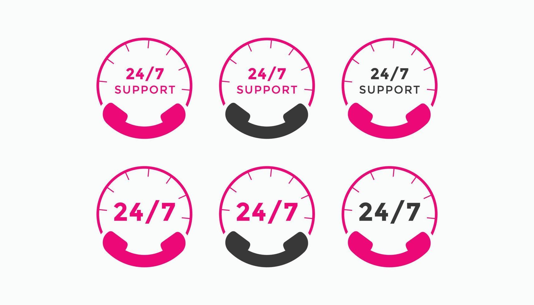 Set of 24 hours call center icon vector. 24 7 support icon sign button. call center symbol icon template vector