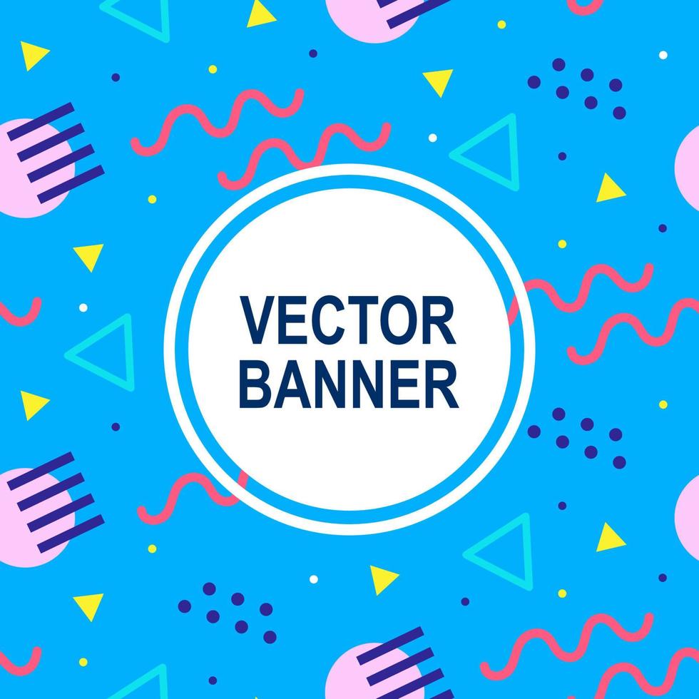 Memphis style banner template. 80-90s background vector