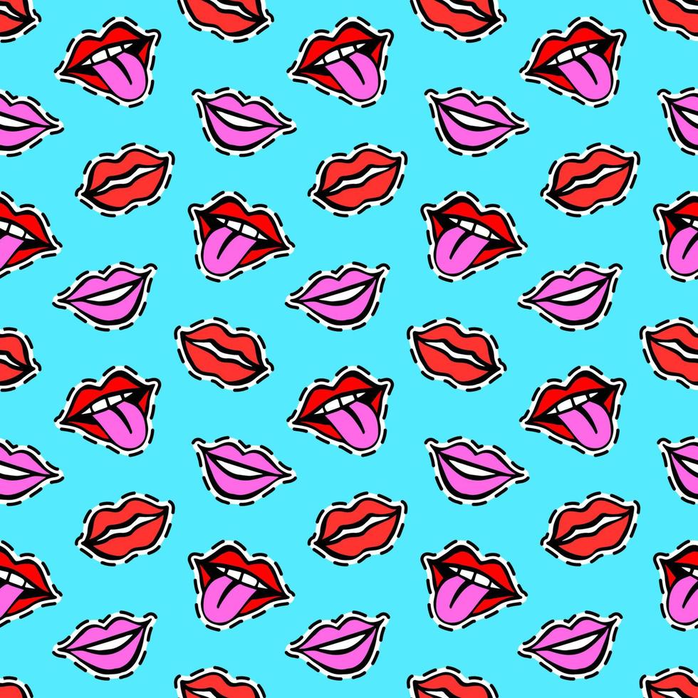 Lips and tongue patches seamless pattern vector