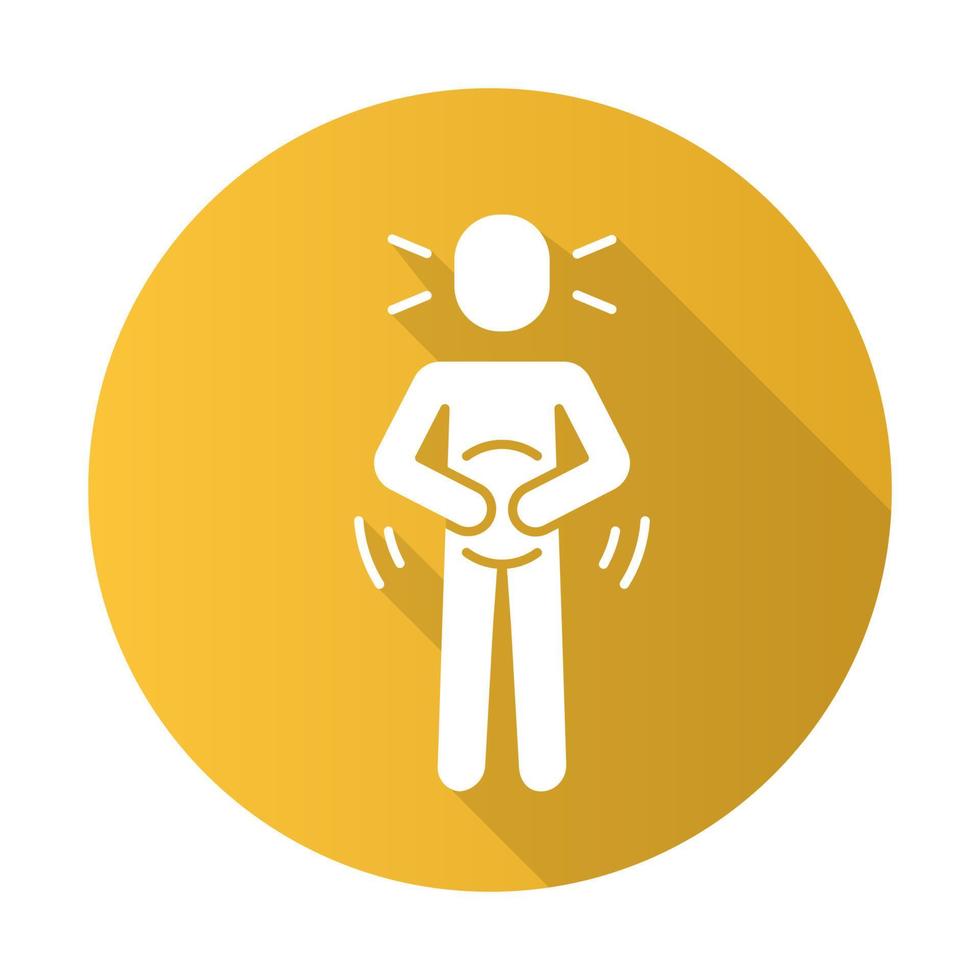 Abdominal pain flat design long shadow glyph icon. Stomachache, spasm. Chronic gastritis, pancreatitis. Period, menstrual cramps. Food poisoning, allergy symptom. Vector silhouette illustration
