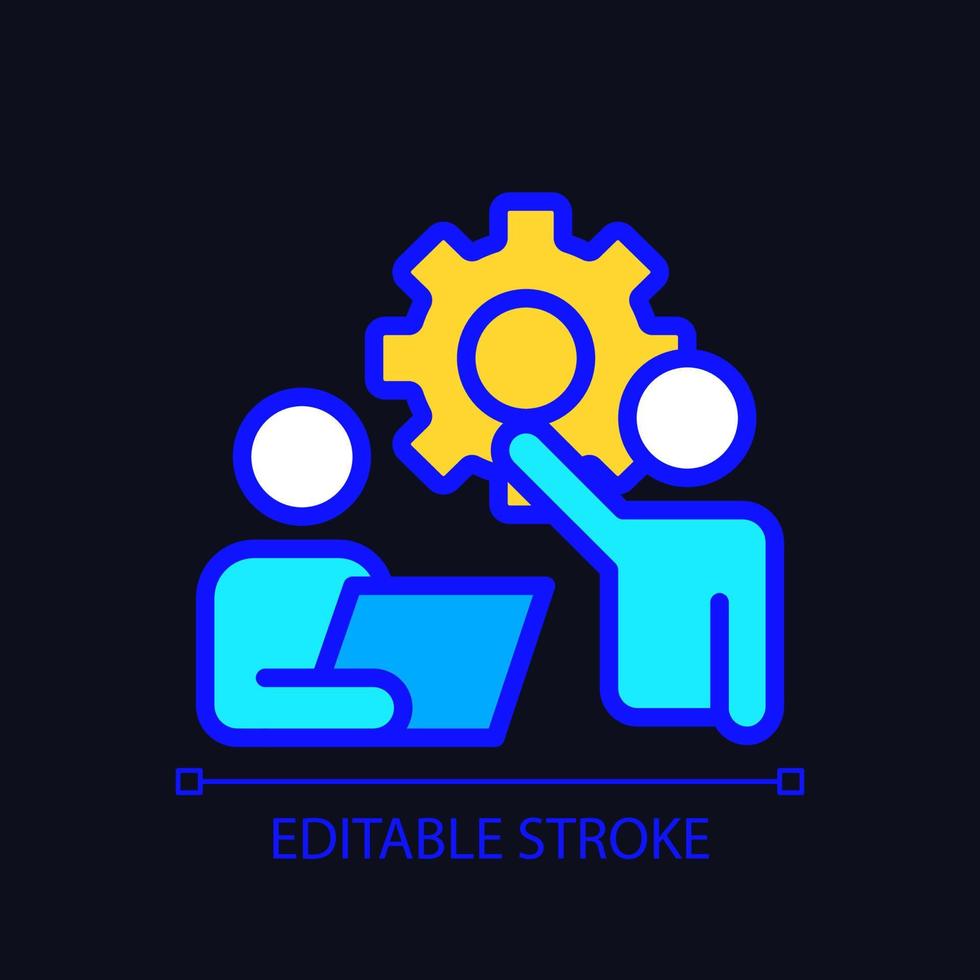 Collaboration pixel perfect RGB color icon for dark theme. Group cooperation to work on project development. Simple filled line drawing on night mode background. Editable stroke. Arial font used vector