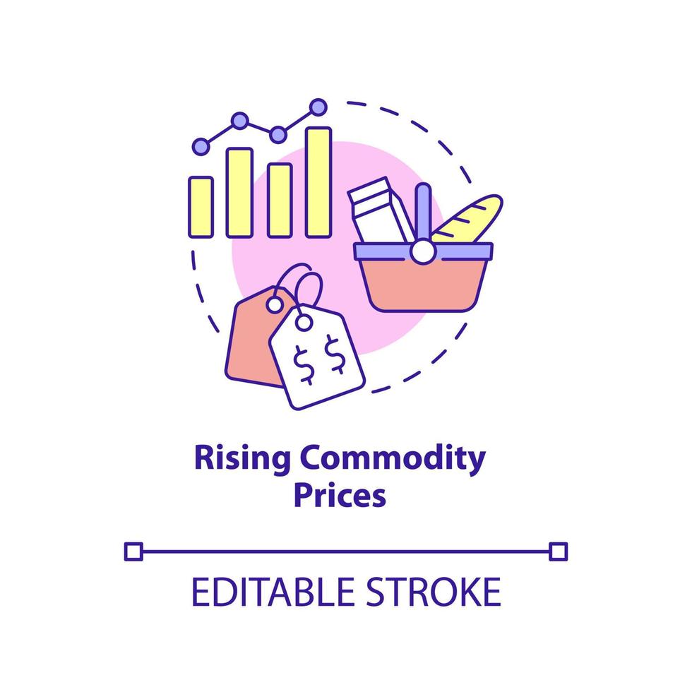 Rising commodity prices concept icon. Primary product. Market economy cons abstract idea thin line illustration. Isolated outline drawing. Editable stroke. Arial, Myriad Pro-Bold fonts used vector