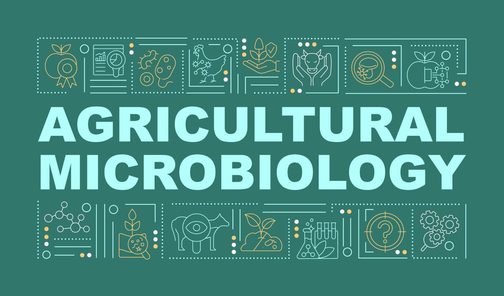 Microbiology in agriculture word concepts green banner. Crop robustness. Infographics with linear icons on background. Isolated typography. Vector color illustration with text. Arial-Black font used