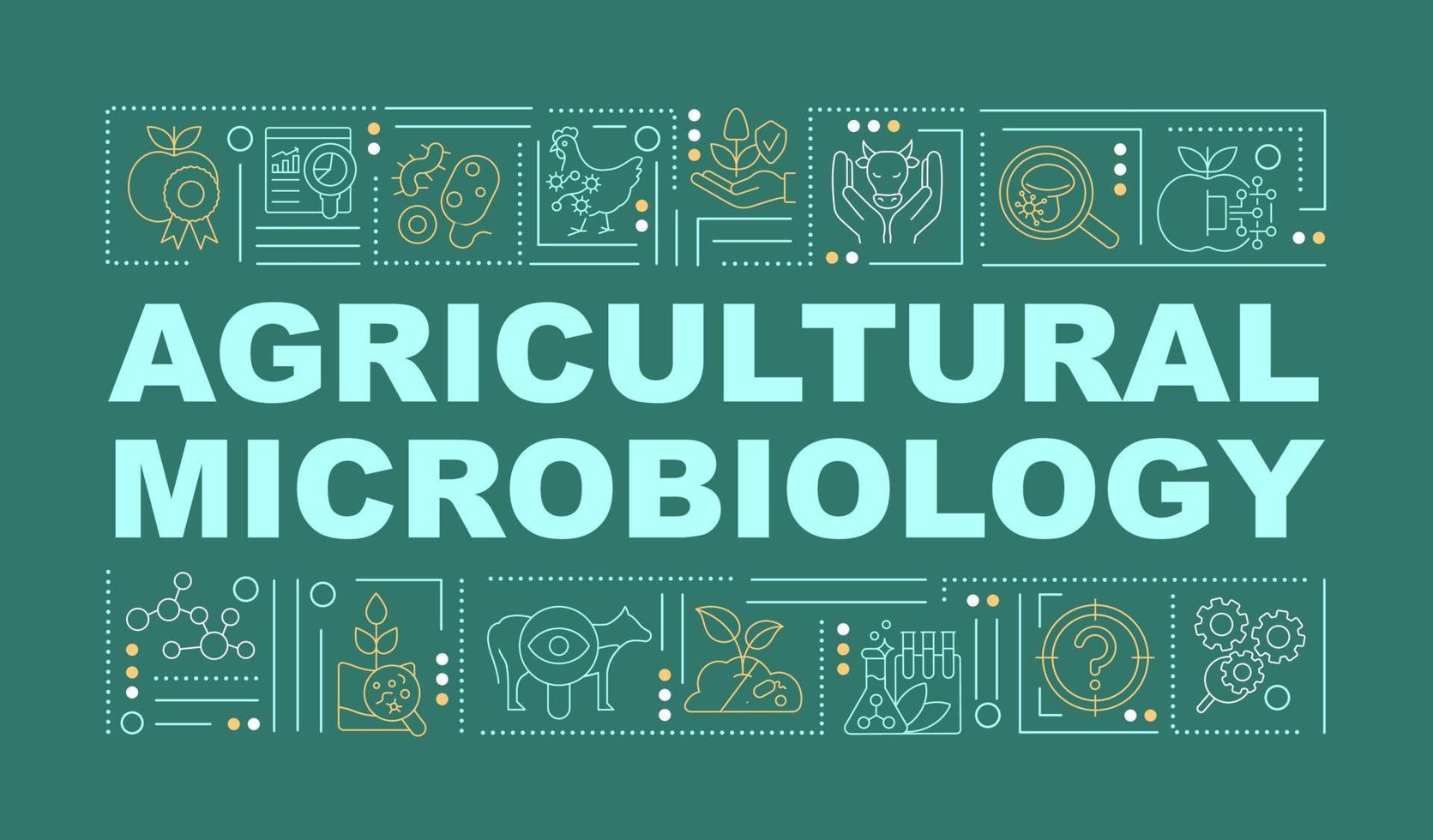 microbiología en agricultura conceptos de palabras bandera verde. robustez del cultivo. infografías con iconos lineales en el fondo. tipografía aislada. ilustración de color vectorial con texto. fuente arial-black utilizada vector