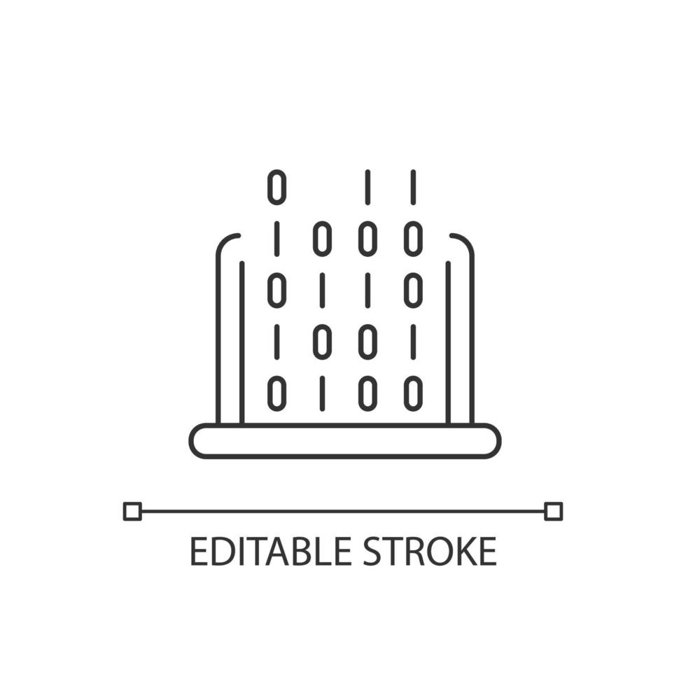 IT linear icon. Coding classes in schools. Computer hardware, operating systems studying. Thin line customizable illustration. Contour symbol. Vector isolated outline drawing. Editable stroke