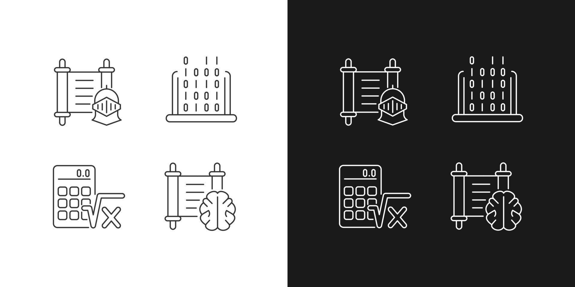 Humanities and applied subjects linear icons set for dark and light mode. History, philosophy lesson. Customizable thin line symbols. Isolated vector outline illustrations. Editable stroke