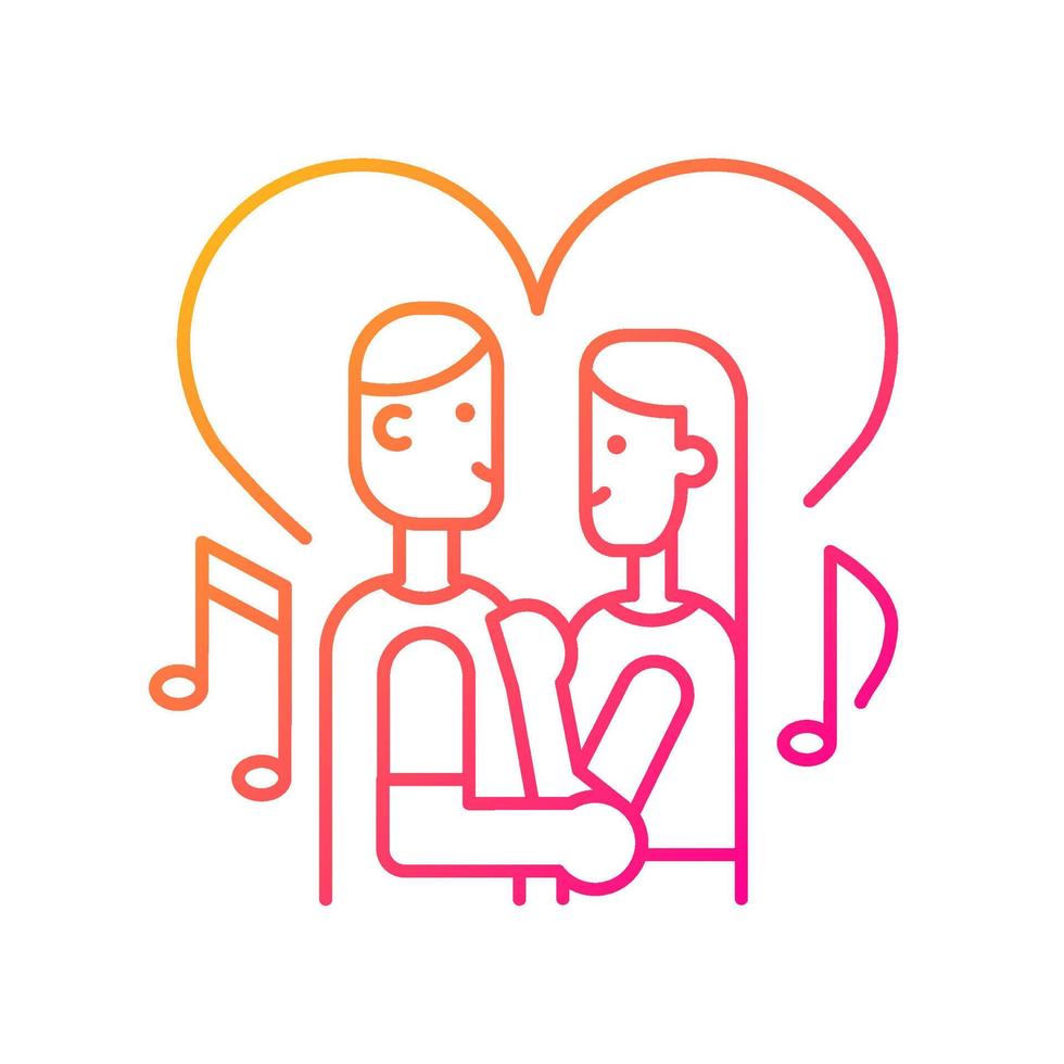 Couple dancing gradient linear vector icon. Married young people slow dancing. Dance lesson, party for couple. Thin line color symbol. Modern style pictogram. Vector isolated outline drawing