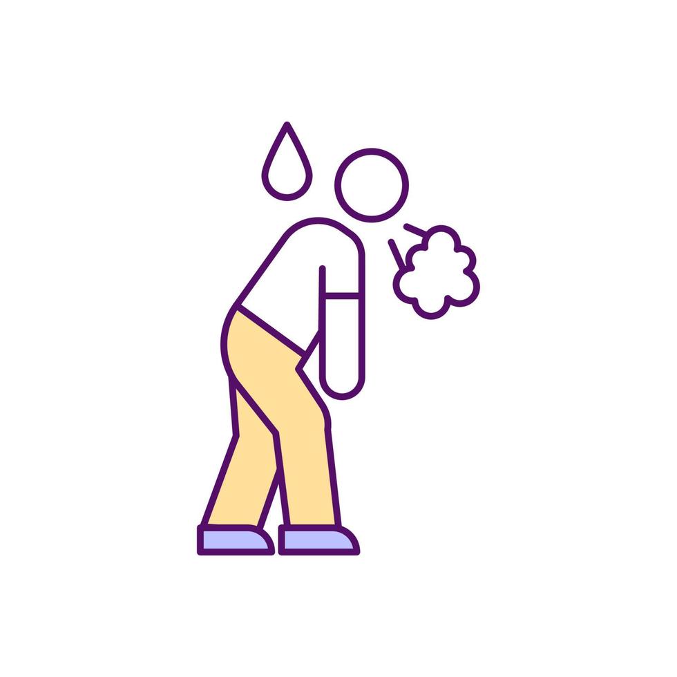 Patient with acute bronchitis RGB color icon. Severe cough with phlegm. Extreme fatigue. Bacterial pneumonia. Breath shortness. Wet cough. Isolated vector illustration. Simple filled line drawing