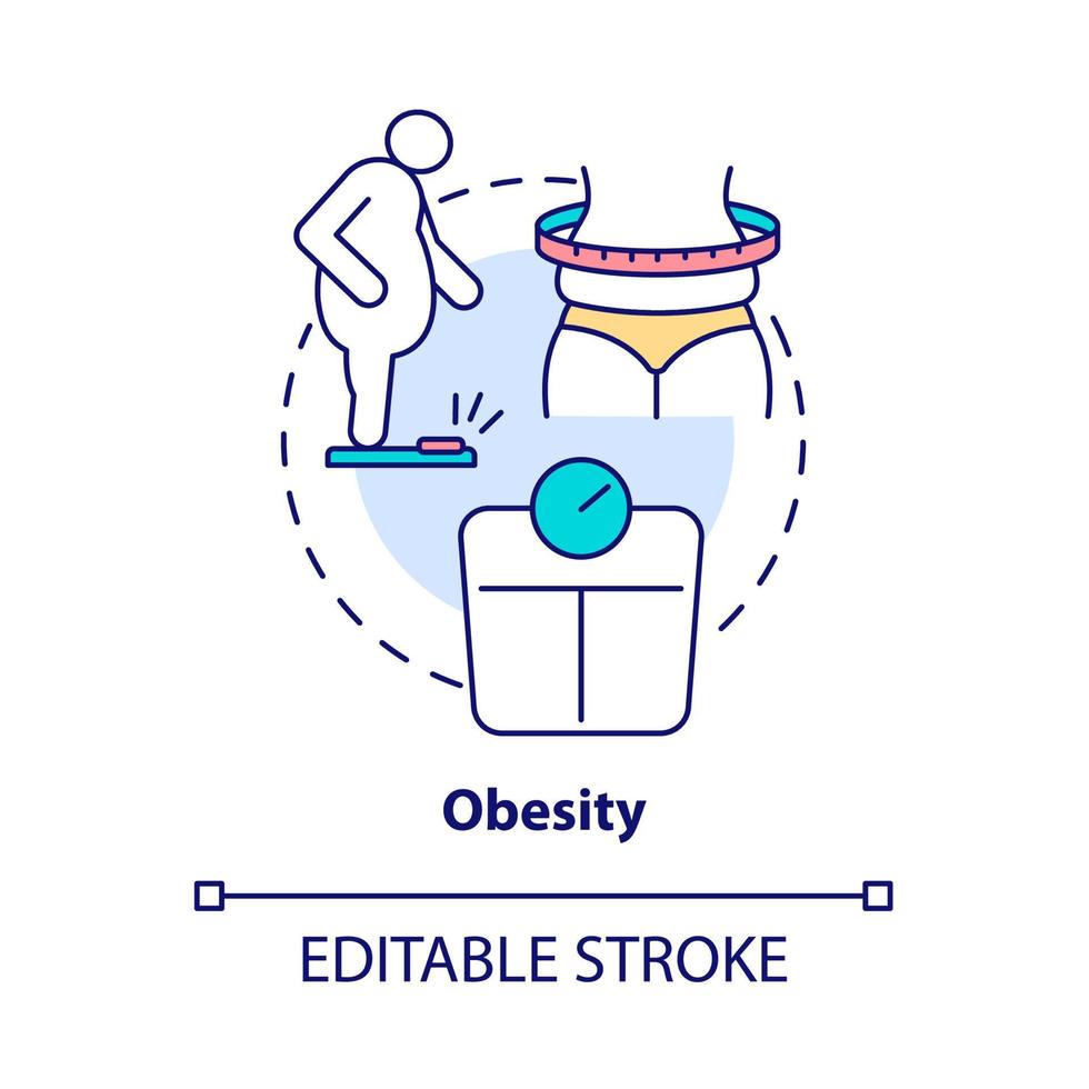 Obesity concept icon. Arthritis risk factor abstract idea thin line illustration. Osteoarthritis reason. Knees and hips joints damage. Vector isolated outline color drawing. Editable stroke