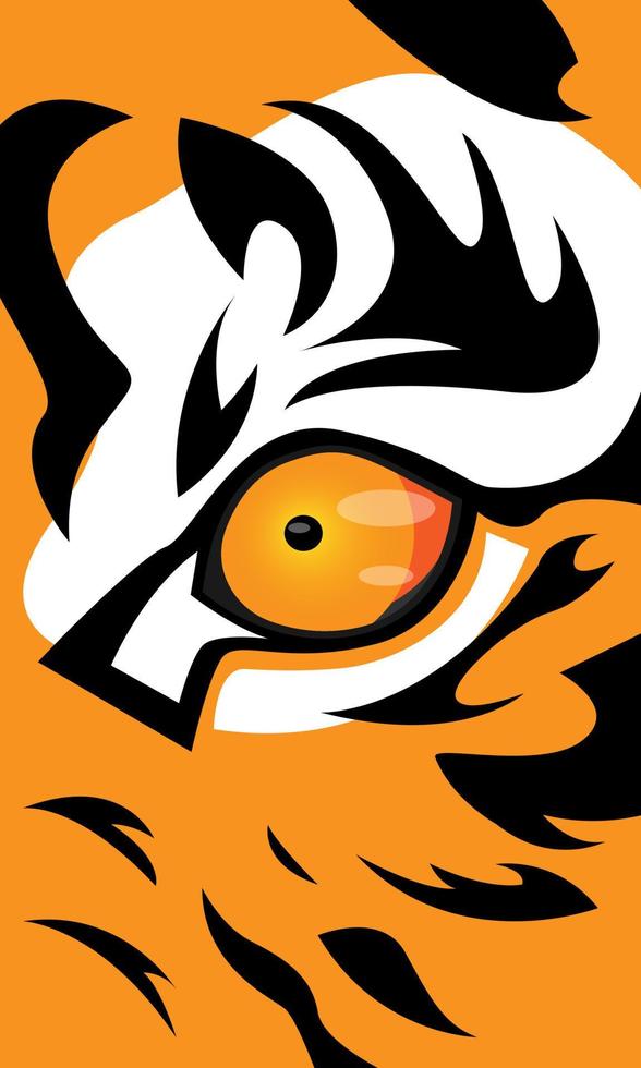 gráfico de mascota de ojos de tigre de ilustración vectorial en fondo naranja vector