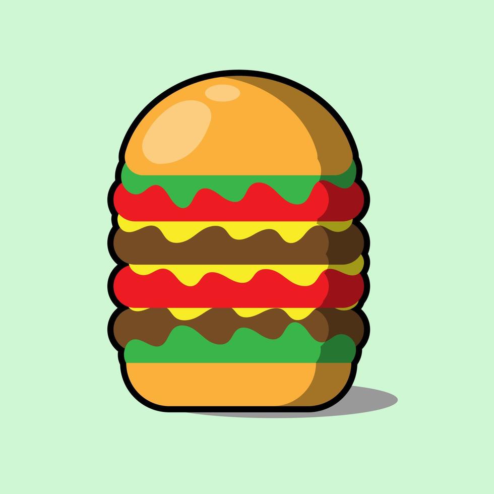 ilustración de una hamburguesa con relleno extra de carne, queso y tomate. vector