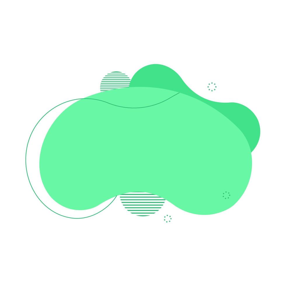 Abstract fluid design element. Minimalistic background for text. Wavy bubble banner, poster clipart with lines, dots. Flowing liquid green flat shape. Geometric color illustration. Isolated vector