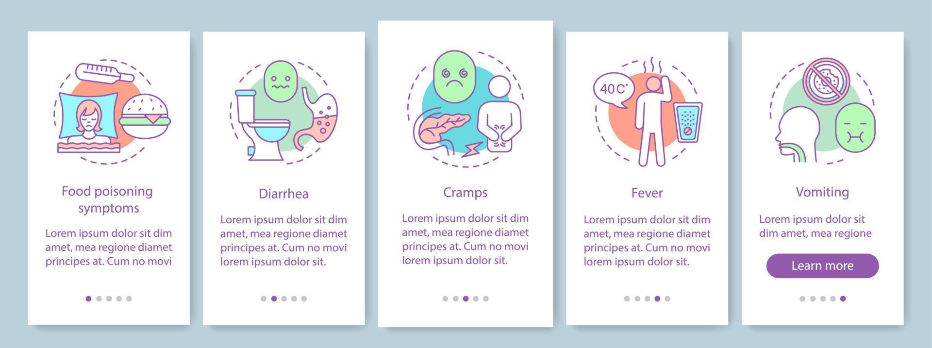 Food poisoning onboarding mobile app page screen vector template