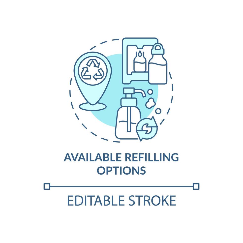Available refilling options concept icon. City solution abstract idea thin line illustration. Decreasing environmental footprint. Vector isolated outline color drawing. Editable stroke